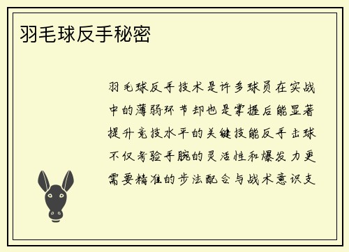 羽毛球反手秘密