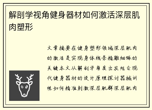 解剖学视角健身器材如何激活深层肌肉塑形