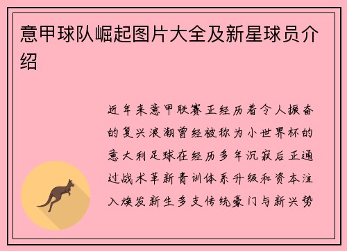 意甲球队崛起图片大全及新星球员介绍